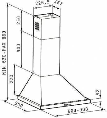 Pyramis Ecoline Τετράγωνος Απορροφητήρας Καμινάδα 90cm Inox 065030901