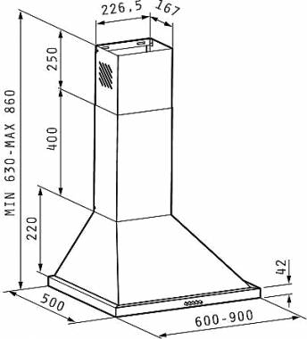 Pyramis Ecoline Τετράγωνος Απορροφητήρας Καμινάδα 60cm Inox 065030801