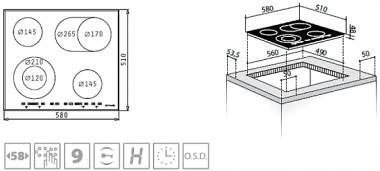 Pyramis 58HL 637 Κεραμική Εστία Αυτόνομη 58x51cm 030057901