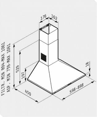 Pyramis Ecoline Τετράγωνος Απορροφητήρας Καμινάδα 60cm Inox 065030801