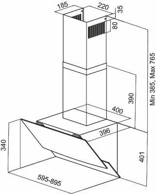 Karag CTW 30 B Απορροφητήρας Καμινάδα 90cm Μαύρος