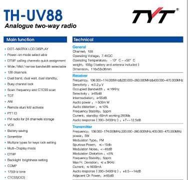 Φορητός πομποδέκτης - UHF/VHF - TH-UV88 – TYT – 204886