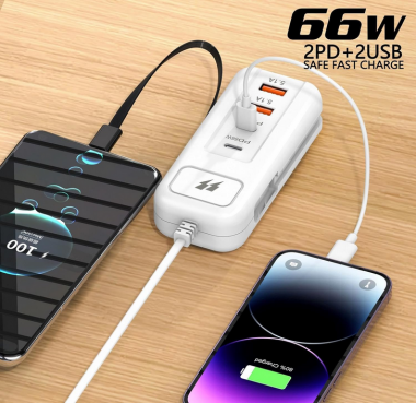 Αντάπτορας φόρτισης Fast Charge με 2 θύρες USB-A & Type-C & καλώδιο Type-C - JG-01 - 811726