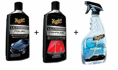 Meguiar’s G19216 Αλοιφή Γυαλίσματος 473ml + Ultimate Compound 450ml - Αλοιφή για αφαίρεση ατελειών + MEGUIAR'S - Perfect Clarity Glass Cleaner