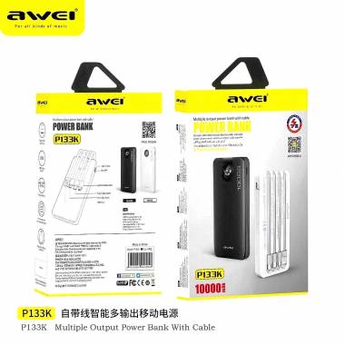 Powerbank - P133K - 10.000mah - 4in1 - AWEI - 888599 - Black