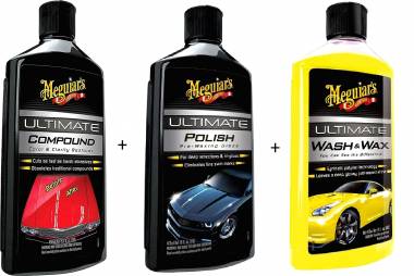 Meguiar’s G19216 Αλοιφή Γυαλίσματος + Ultimate Compound 450ml - Αλοιφή για αφαίρεση ατελειών + Meguiar's Σαμπουάν Καθαρισμού για Αμάξωμα Wash&Wax 473ml