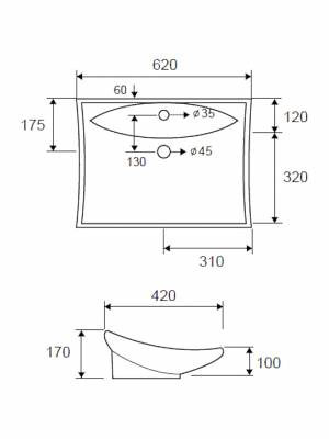 Karag LT1015 Επικαθήμενος Νιπτήρας Πορσελάνης 62x42cm Λευκός