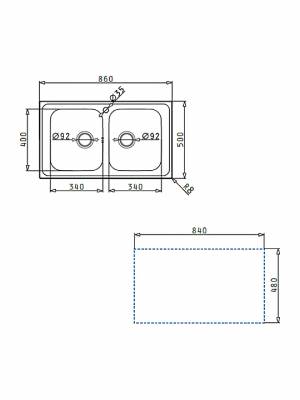 Pyramis Athena Extra 2B Ένθετος Νεροχύτης Inox Σατινέ Μ86xΠ50cm Ασημί 107162401