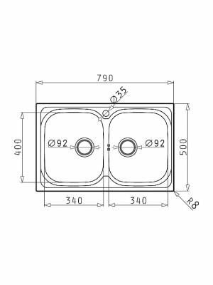 Pyramis Amaltia 2B Ένθετος Νεροχύτης Inox Σατινέ Μ79xΠ50cm Ασημί 107132501