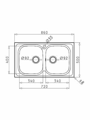 Pyramis Amaltia 2B Ένθετος Νεροχύτης Inox Σατινέ Μ86xΠ50cm Ασημί 107132601