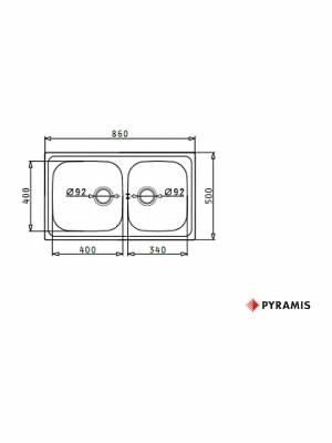 Pyramis Dorian 2B Ένθετος Νεροχύτης Inox Σαγρέ Μ86xΠ50cm Ασημί 107169701