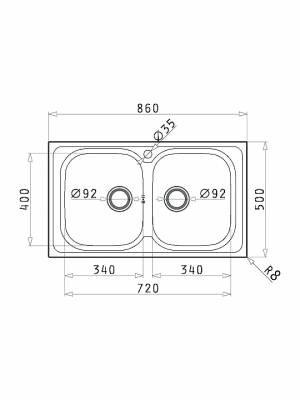 Pyramis Amaltia 2B Ένθετος Νεροχύτης Inox Σαγρέ Μ86xΠ50cm Ασημί 107121201