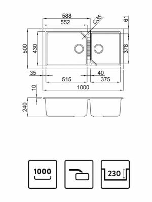 Elleci Tekno 490 Granitek Ένθετος Νεροχύτης από Συνθετικό Γρανίτη Μ100xΠ50cm Bianco Titano