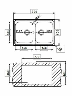 Pyramis Athena Extra 2B Ένθετος Νεροχύτης Inox Σατινέ Μ79xΠ50cm Ασημί 107153101