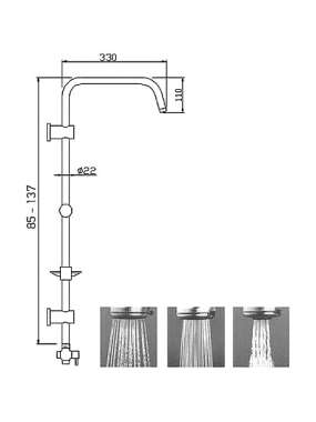 Tema Tondo Ρυθμιζόμενη Στήλη Ντουζ με Μπαταρία 85-137cm  53230-3