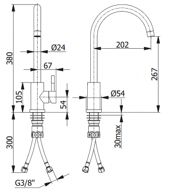 8087 ΜΠΑΤΑΡΙΑ ΚΟΥΖΙΝΑΣ INOX MATT SS 3048087 KITCHEN FAUCET INOX MATT SS 304